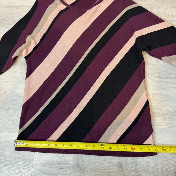 Allison Daley Sparkly Pink and Burgundy Wide Striped 3/4 Sleeve Sweater - Picture 7 of 17